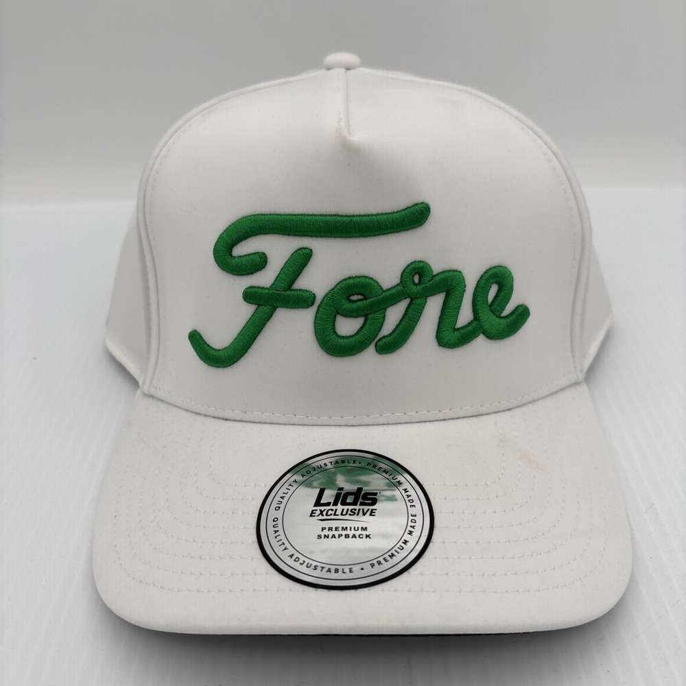 Fore Golf Adjustable Snapback Hat White Green Puff Embroidery Flat Bill Lids New